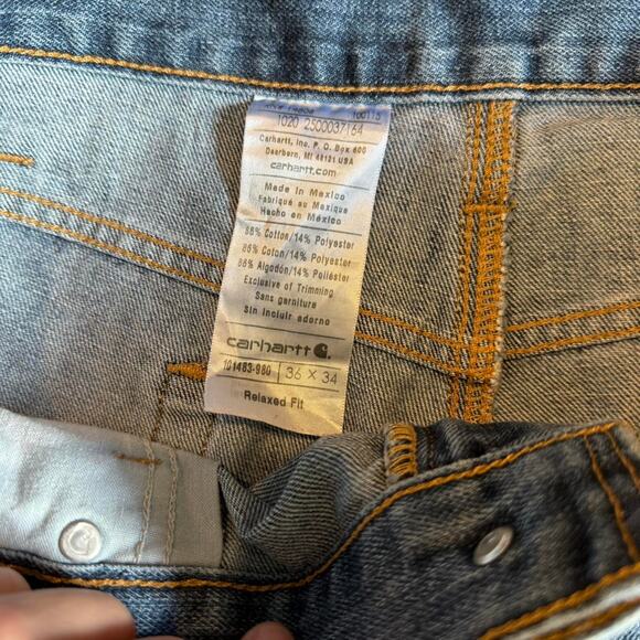 Distressed Cut Carhartt Blue Denim Grunge Y2K Summer Skater Shorts Sz.36 - Picture 4 of 7